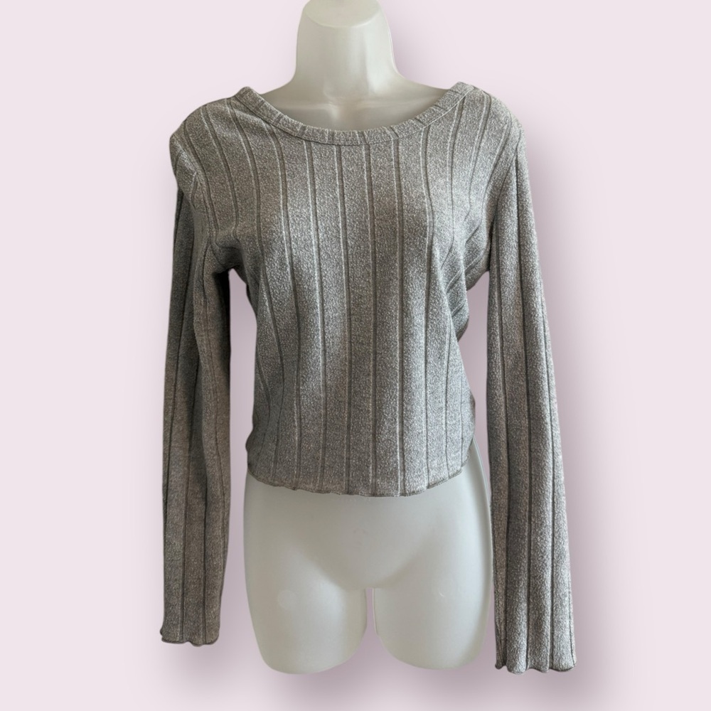 Fashion Nova Ribbed Knit Sweater Gray Long Sleeve Top Size L